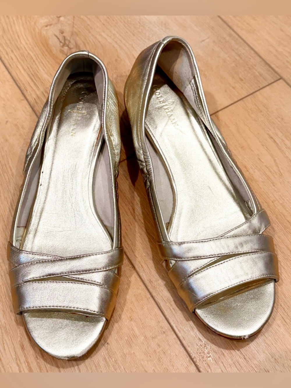 Cole Haan - Nike Metallic Gold Women’s Peep-Toe Slight Wedge